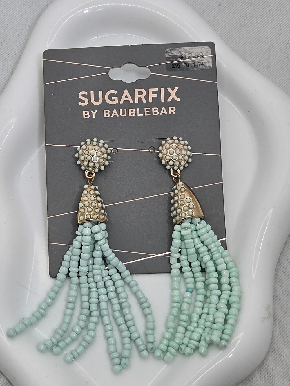 🩵 SUGARFIX by BaubleBar Mint Green Beaded Tassel Statement Earrings NWT 🩵